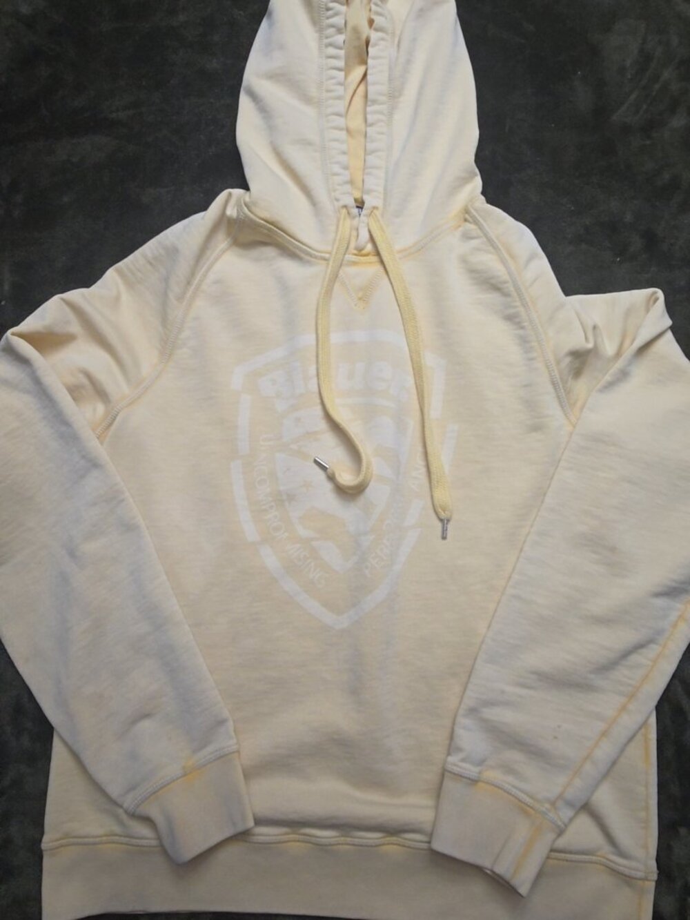 Blauer USA Pullover Hoodie Men's XL Cream Shield Logo Sweatshirt